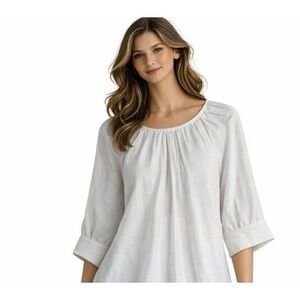 Soft Surroundings Cusco Pullover White Pleated Scoop Neck 3/4 Sleeve Sm 2FU97